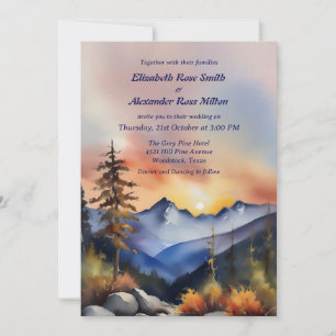 Invitation Aquarelle neige couvert montagnes mariage