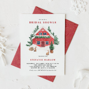 Invitation Aquarelle neige Fête des mariées d'hiver du chalet