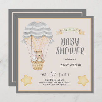Invitation Aquarelle neutre Baby shower des animaux de bois