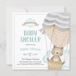 Invitation Aquarelle Neutre Bois Teddy Bear Baby shower