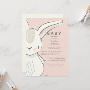 Invitation Aquarelle Neutre Cute Rabbit Bébé Douche rose