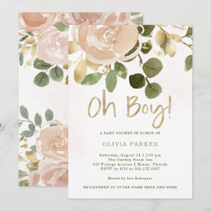 Invitation Aquarelle neutre florale   Oh Baby shower garçon