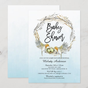 Invitation Aquarelle nid d'oiseaux Triplets Baby shower Invit