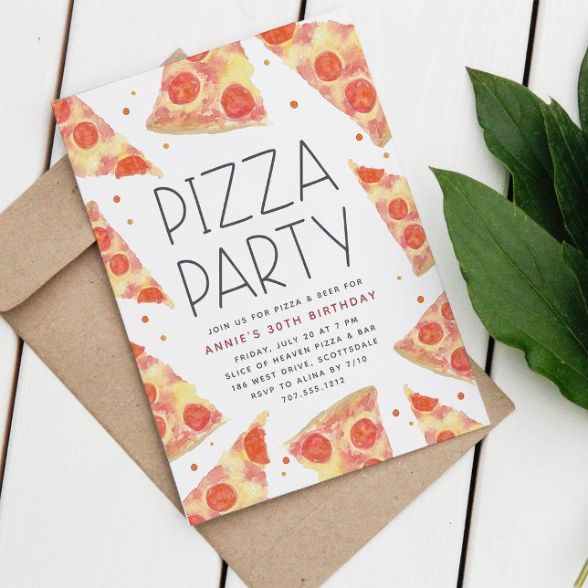 Invitation Aquarelle | N'importe quelle fête de pizza d'occas (Créateur téléchargé)