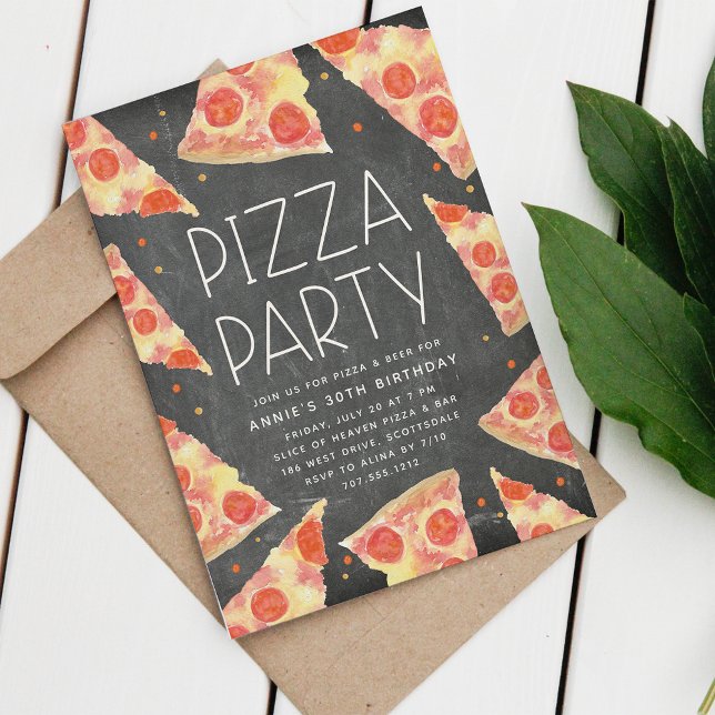 Invitation Aquarelle | N'importe quelle fête de pizza d'occas (Créateur téléchargé)