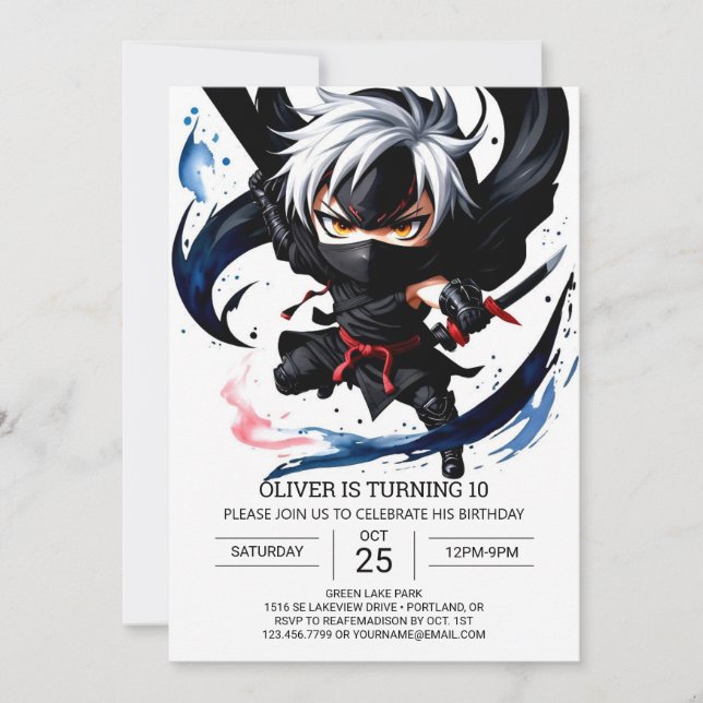 Invitation Aquarelle Ninja Aventure Anniversaire (Devant)
