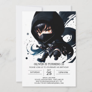 Invitation Aquarelle Ninja Aventure Enfants Anniversaire