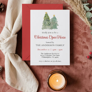 Invitation Aquarelle Noël Arbres de vacances Maison ouverte