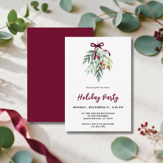 Invitation Aquarelle Noël Burgundy Verdure