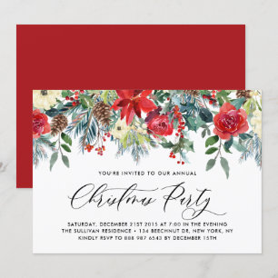 Invitation Aquarelle Noël Floral Garland Fête