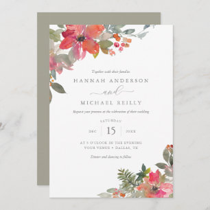 Invitation Aquarelle Noël Poinsettia Floral Mariage