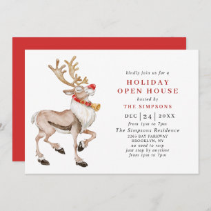 Invitation Aquarelle Noël Reindeer VACANCES OPEN HOUSE