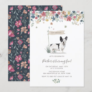 Invitation Aquarelle Noir et Blanc Chien-taureau Français Ann