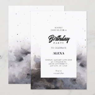 Invitation Aquarelle Noir gris brouillard anniversaire