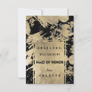 Invitation Aquarelle noir gris or éclaboussures Maid of Honor