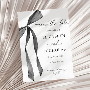 Invitation Aquarelle Noir Ribbon Bow Mariage Enregistrer La D