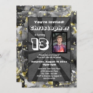 Invitation Aquarelle noire Ado Boys Anniversaire Photo dans