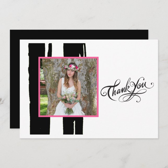 Invitation Aquarelle noire et blanche colorée Photo (Devant / Derrière)