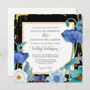 Invitation Aquarelle noire et blanche Couleur florale Or