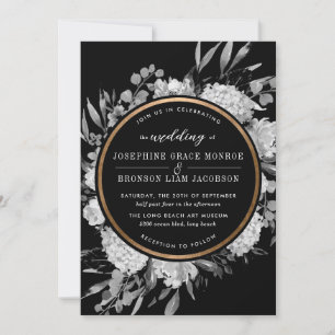 Invitation Aquarelle noire et blanche moderne Cadre Floral