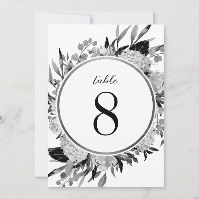 Invitation Aquarelle noire et blanche Numéro de la table flor (Devant)