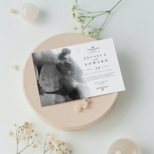 Invitation Aquarelle noire et blanche Oiseau Mariage floral