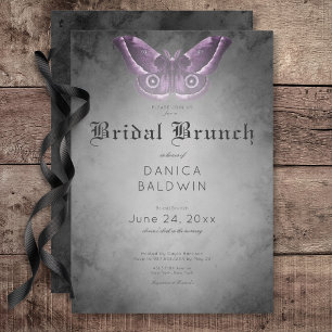 Invitation Aquarelle noire gothique Purple Moth Bridal Brunch