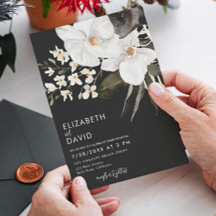 Invitation Aquarelle noire moderne Mariage orchidée de luxe