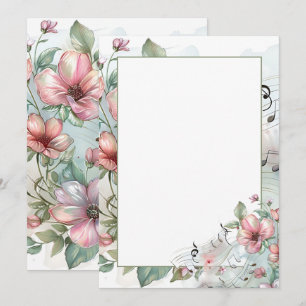 Invitation Aquarelle notes musicales et fleurs