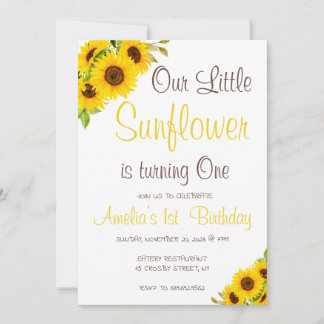 Invitation Aquarelle Notre Petit Fleur de Soleil Floral Anniv