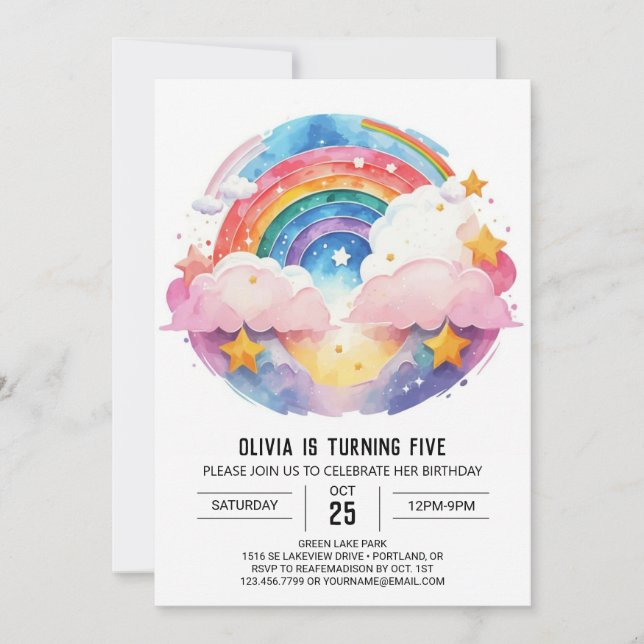 Invitation Aquarelle nuages de Whimsy Anniversaire (Devant)