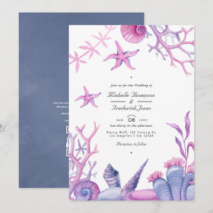 Invitation Aquarelle Ocean Life QR Code Mariage nautique