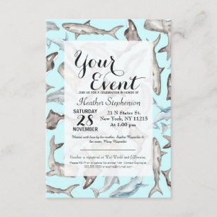 Invitation Aquarelle océanique des poissons dans le gris noir