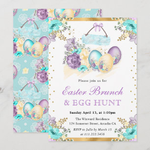 Invitation Aquarelle OEufs de chocolat Floral Brunch de Pâque