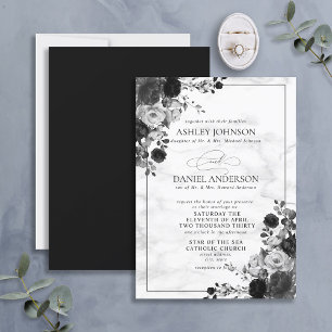 Invitation Aquarelle officielle noire et blanche