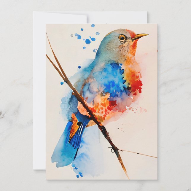 Invitation Aquarelle Oiseau Peinture Toile Mur Art Bleu Oisea (Devant)
