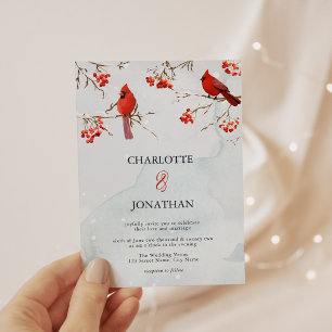 Invitation Aquarelle Oiseaux & Baies Elégant Mariage d'hiver