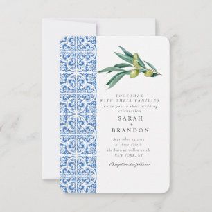 Invitation Aquarelle Olive Bleu carrelage méditerranéen Maria