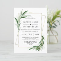 Aquarelle Olive Feuille Gold Frame Mariage Invitat