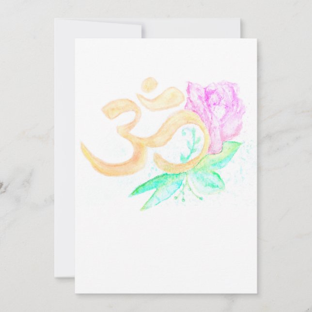 Invitation Aquarelle OM symbole avec fleurs (Devant)