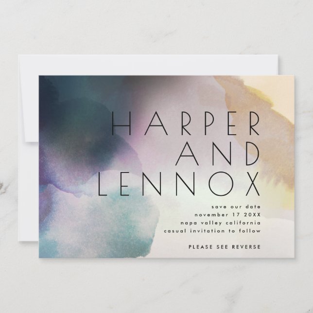 Invitation Aquarelle Ombre Moderne QR Code Enregistrer La Dat (Devant)