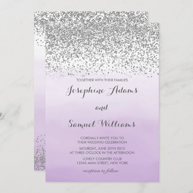 Invitation Aquarelle Ombre violet et Mariage de Parties scint (Devant / Derrière)