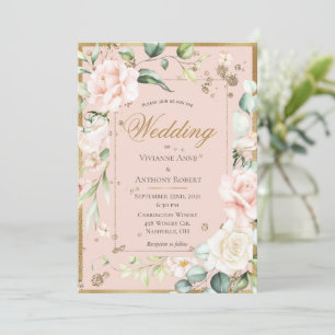 Invitation Aquarelle or Blush Mariage floral romantique Invi