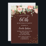 Invitation Aquarelle or de Bourgogne Floral 60e anniversaire<br><div class="desc">Plus joli fleurs Invitations d'anniversaire dans le Little Bayleigh Store!</div>