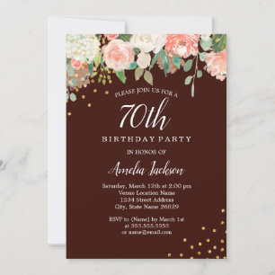 Invitation Aquarelle or de Bourgogne Floral 70e anniversaire