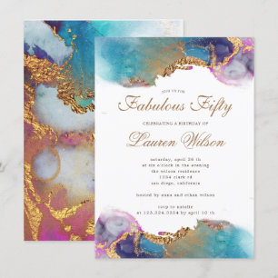 Invitation aquarelle or fausse feuille fabuleux anniversaire