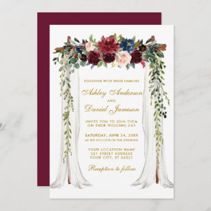 Invitation Aquarelle or mariage Canopy Arche florale