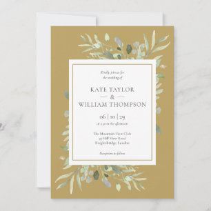 Invitation Aquarelle or moderne Elegant Mariage vert
