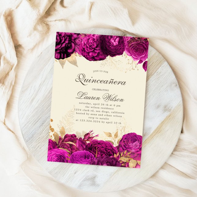 Invitation Aquarelle Or Roses Rose Quinceanera QR Code (Créateur téléchargé)