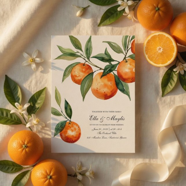 Invitation Aquarelle Orange Citron Méditerranée (Créateur téléchargé)
